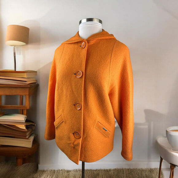 Geiger Jackets & Blazers - Geiger Austria Boiled Wool Coat Cardigan Jacket Hooded Button Orange Size 36